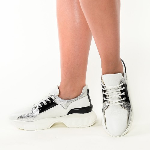 Pantofi sport din piele naturala alba Agnes
