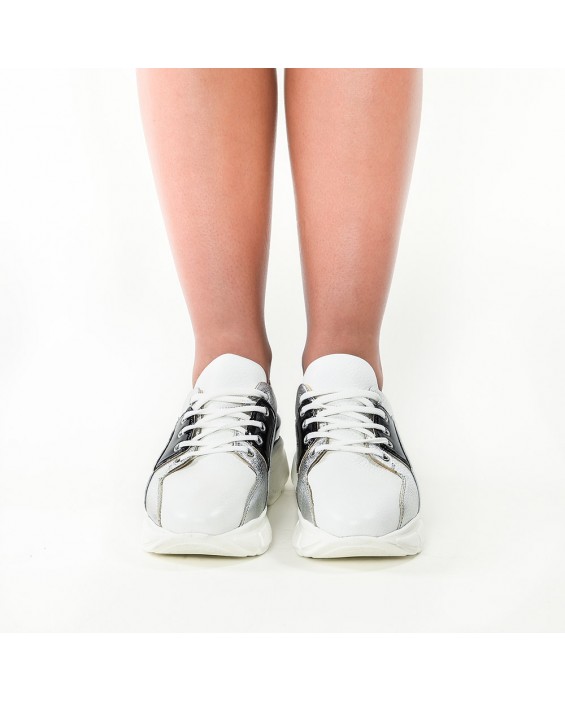 Pantofi sport din piele naturala alba Agnes