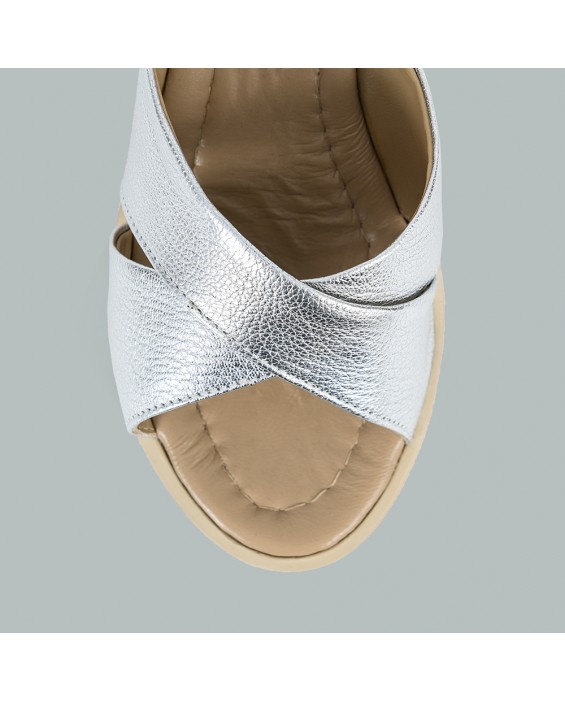 Sandale din piele naturala argintiu bizon Emi