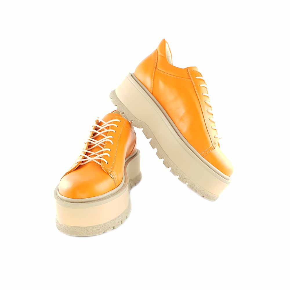 Sneakersi din piele naturala orange Sarah