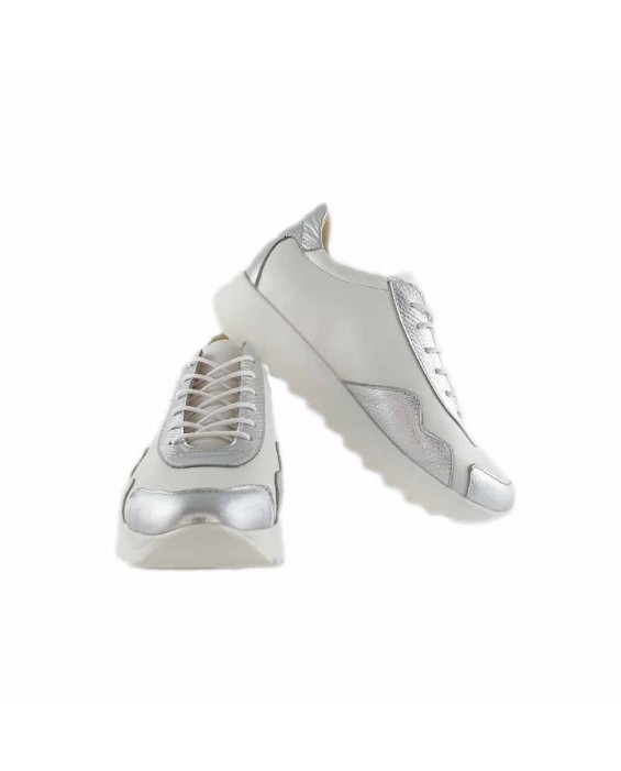 Pantofi sport din piele naturala alb-argintiu Ariana