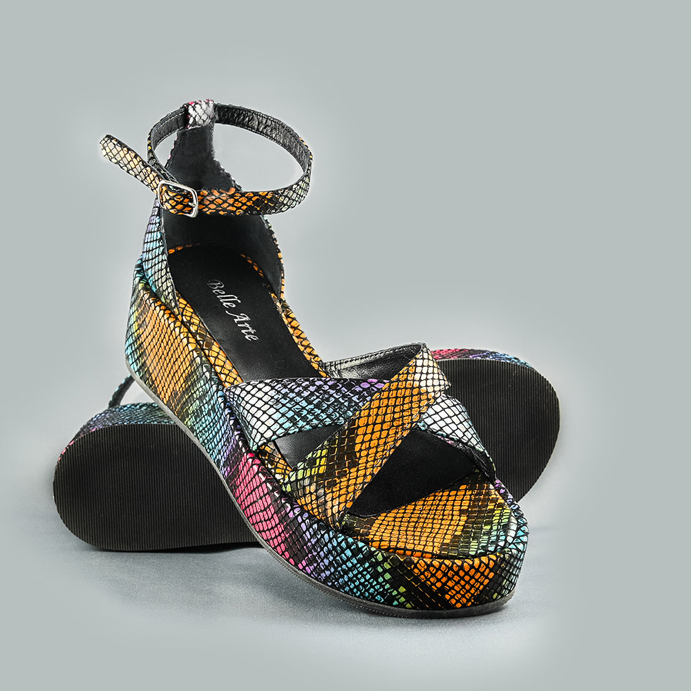 Sandale din piele naturala cu imprimeu sarpe color Linda